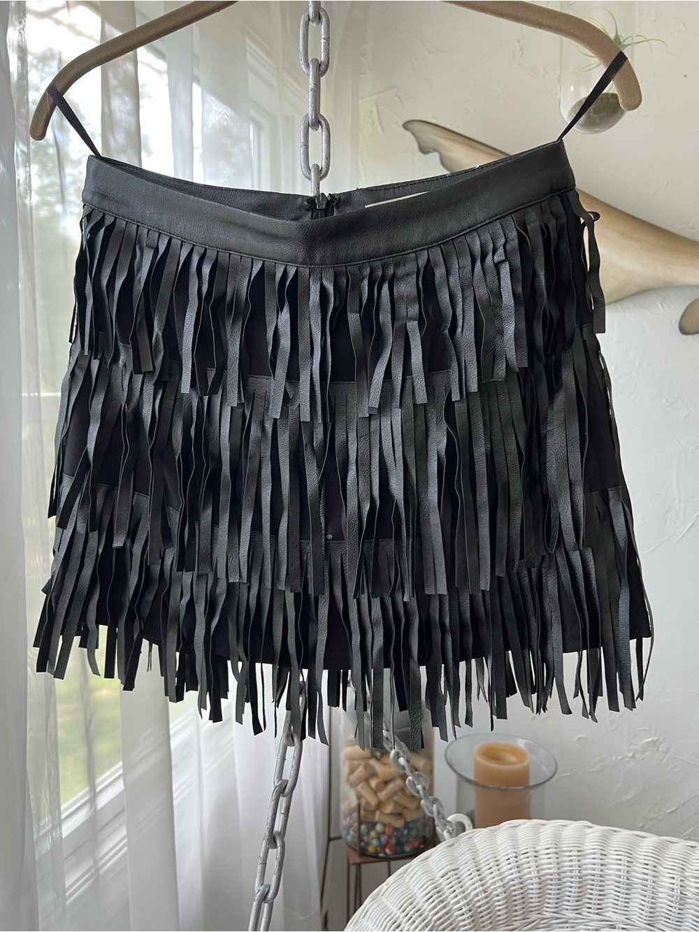Chelsea & Violet Black Layered Fringe Mini Skirt